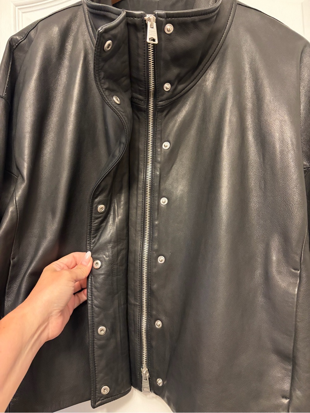 All Saints Ryder Funnel Neck Leather Jacket - Picture 3 of 6